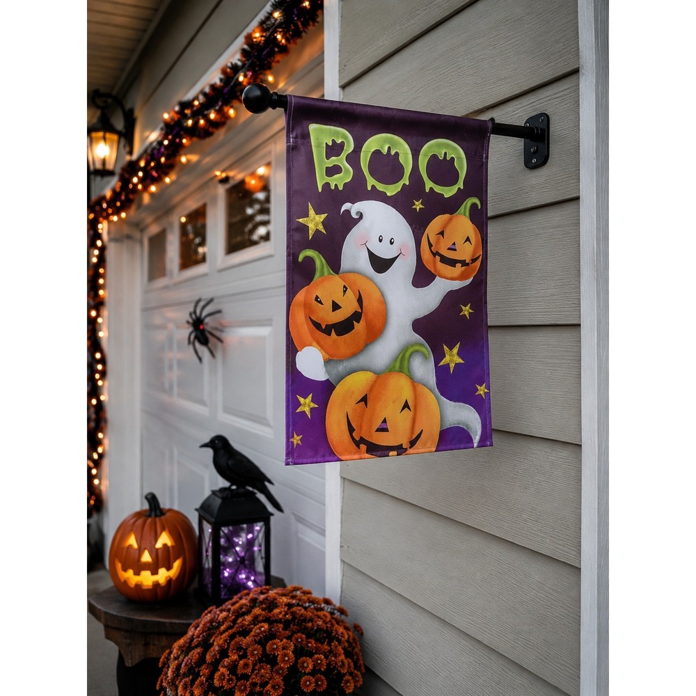 Halloween Ghost Pumpkin BOO Garden Flag Porch Yard Decor Spooky Autumn 18x12